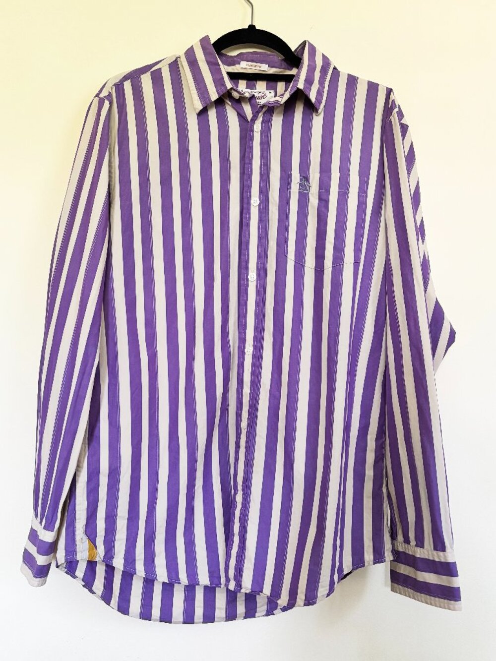 Original Penguin Men's Button Down Shirt Purple White Stripe w/ Yellow Accents M